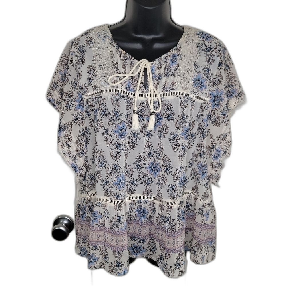 Daniel Rainn floral boho peasant top large